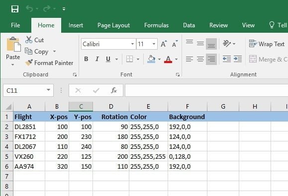 positioning information in Excel