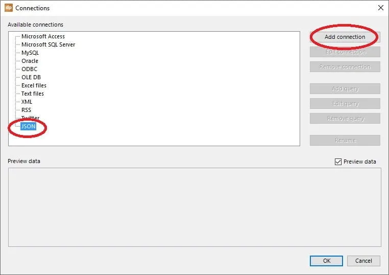 add json connection