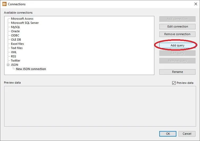 click add query to select a table of the json data