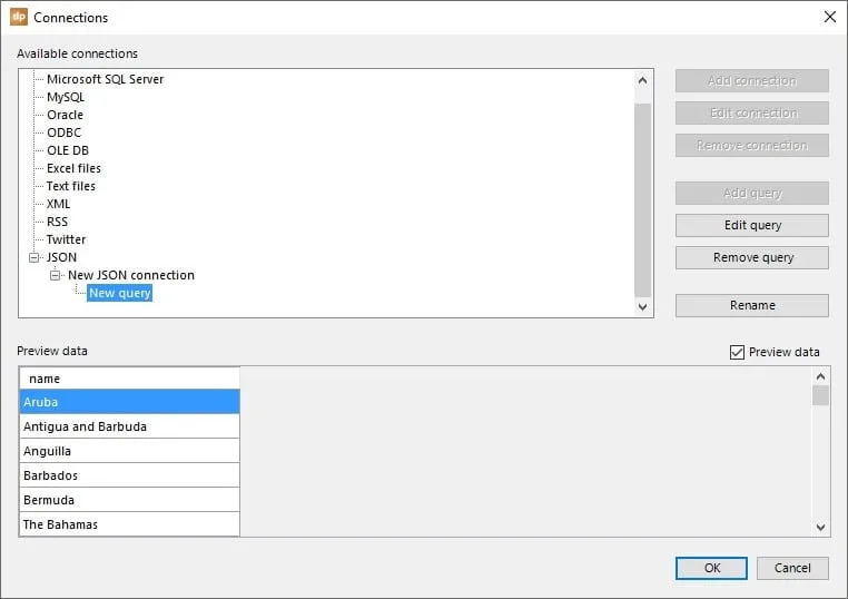 preview of json data