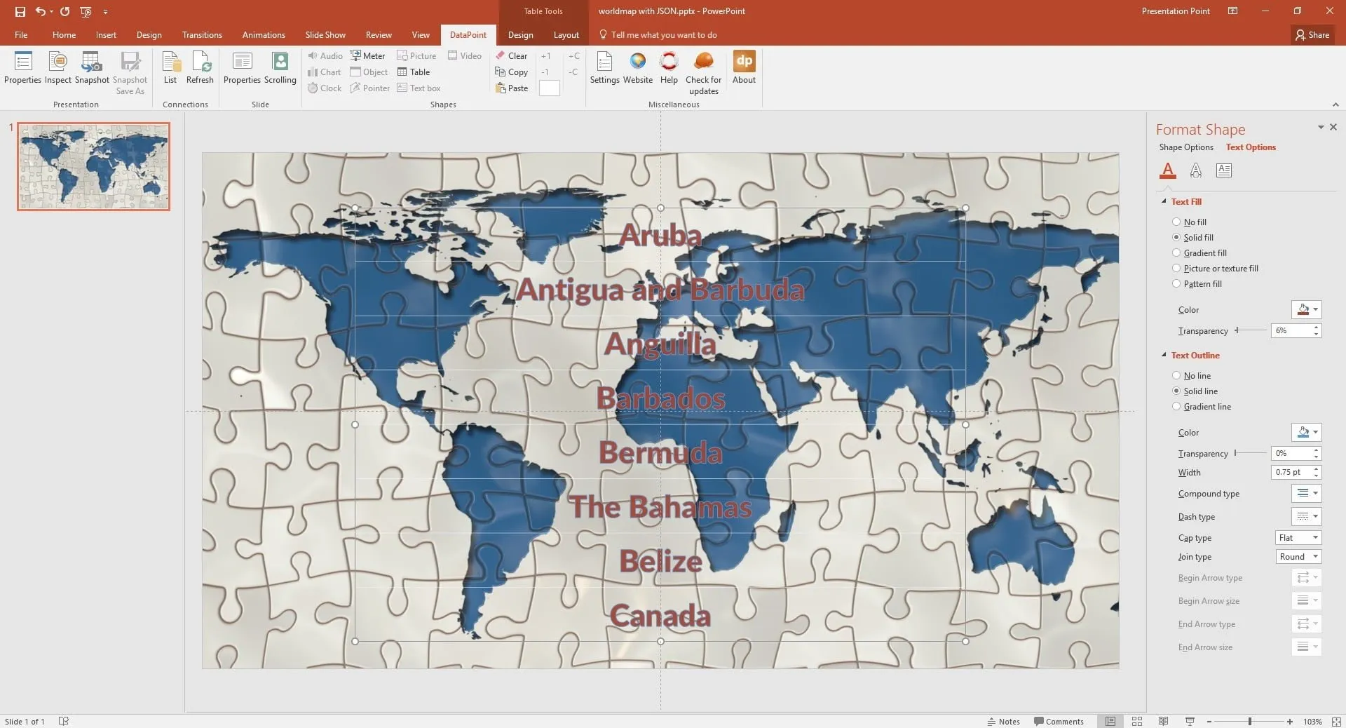 table linked to json data