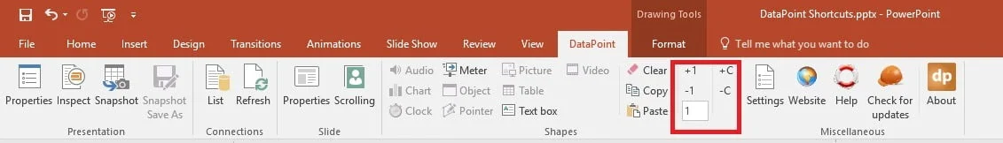 datapoint menu with shortcuts