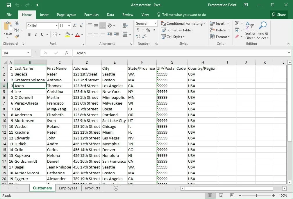 raw address info in excel