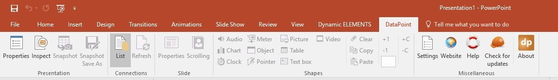 open the powerpoint data connections via datapoint
