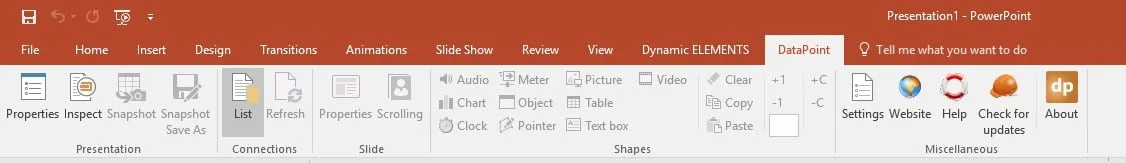 open the powerpoint data connections via datapoint
