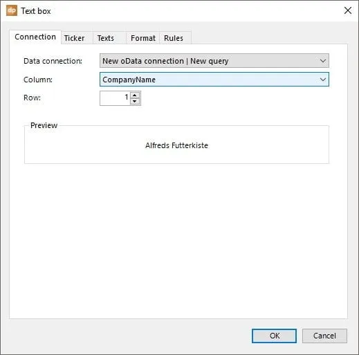 text box linking odata properties