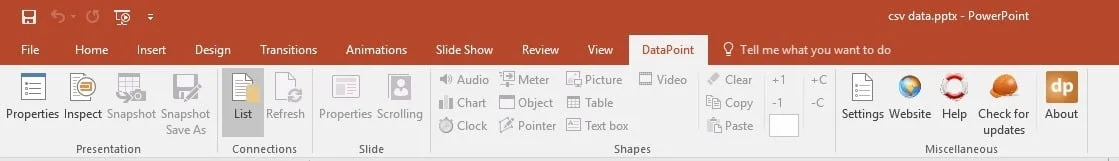 open datapoint menu in powerpoint