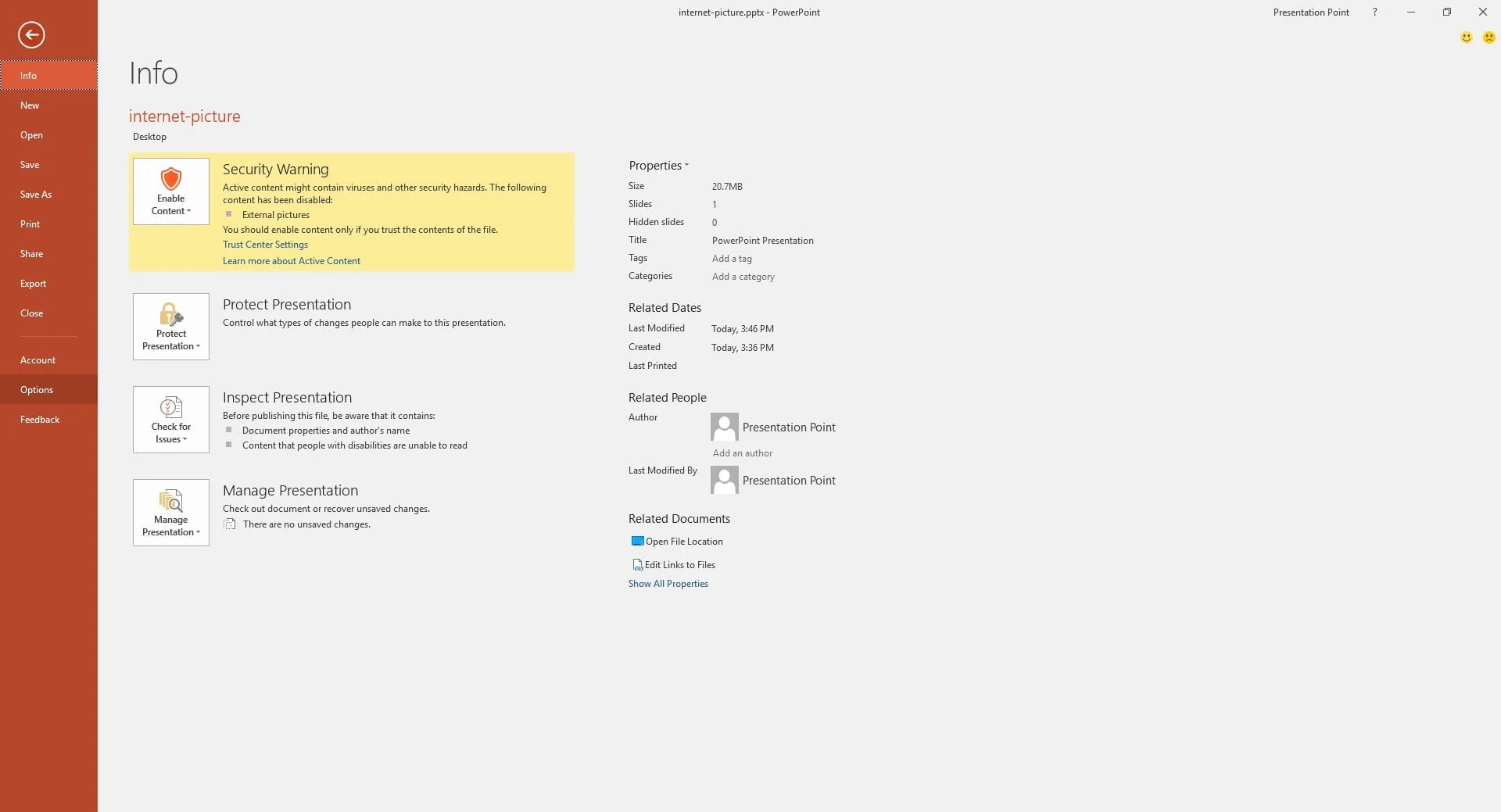 powerpoint file options