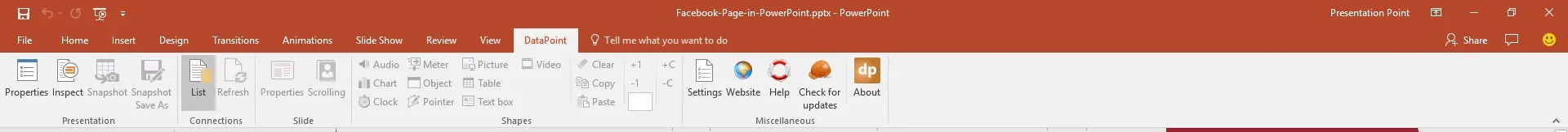 datapoint menu with facebook display data integrated