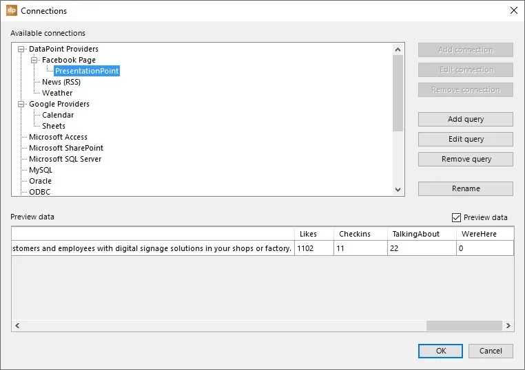 preview of facebook data in powerpoint