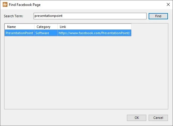 search for facebook page in powerpoint