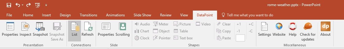 datapoint menu in powerpoint