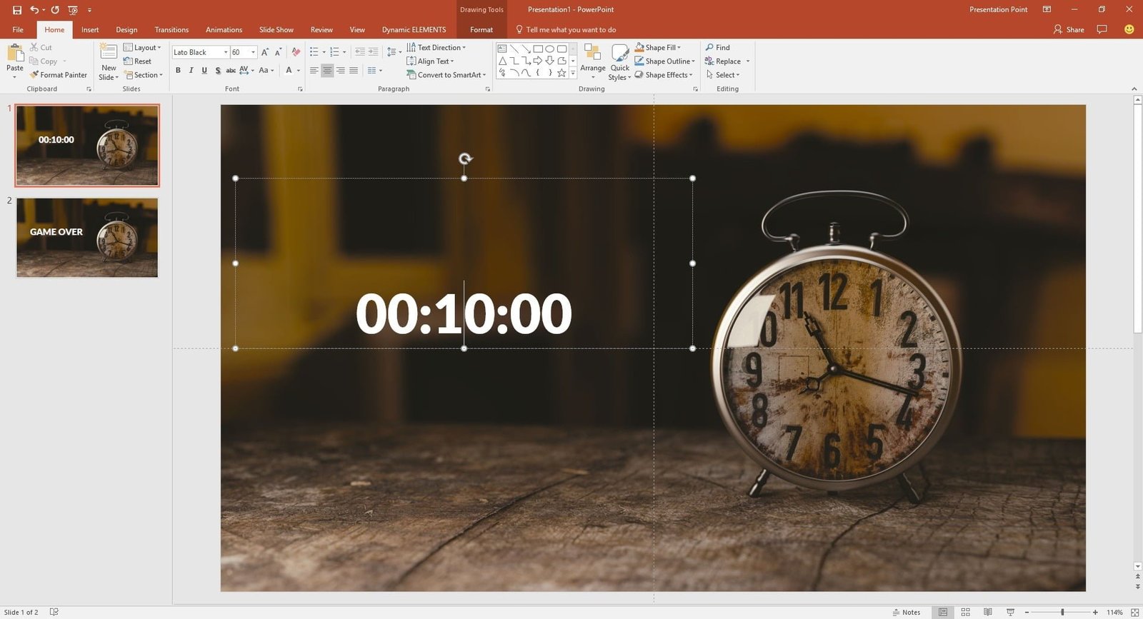 dynamic timer is placed on slide