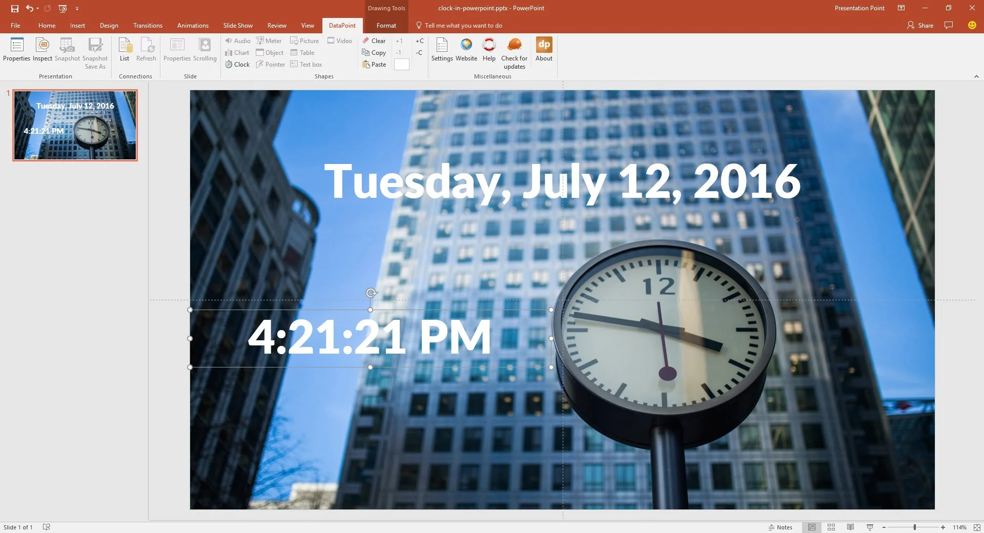 clock inserted on slide