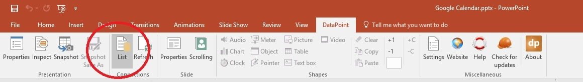 datapoint menu in powerpoint ribbon