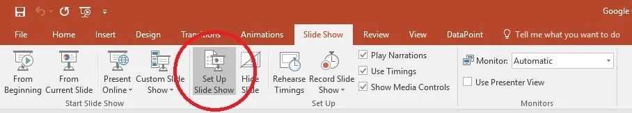 open slide show settings