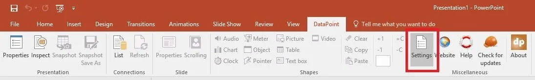 datapoint log files settings menu