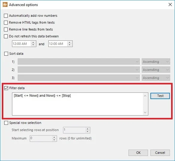 advanced options filter