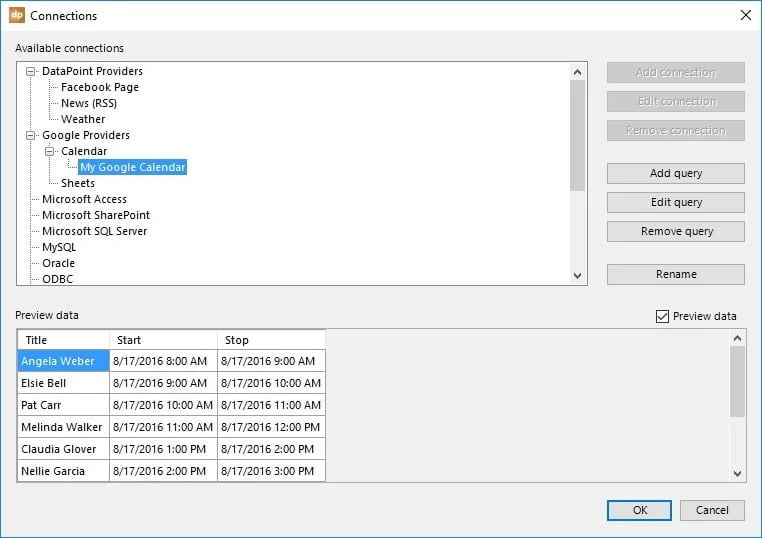 preview of unfiltered data