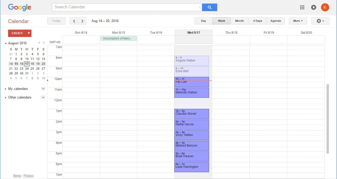 google calendar events created