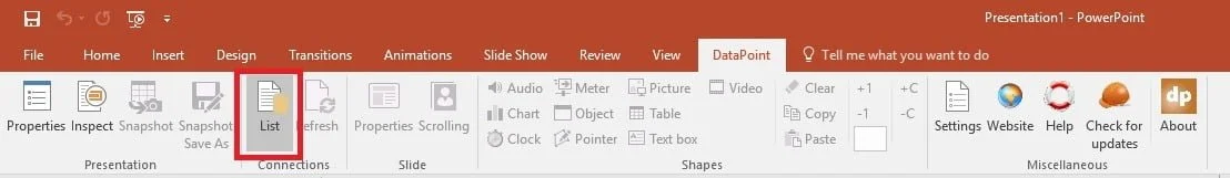 datapoint menu in powerpoint