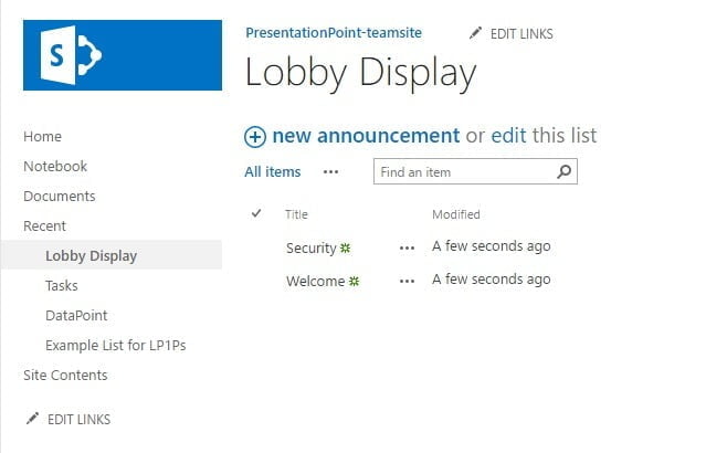 announcement list content on sharepoint