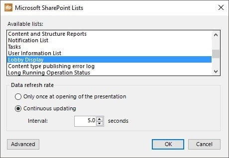 choose a sharepoint list