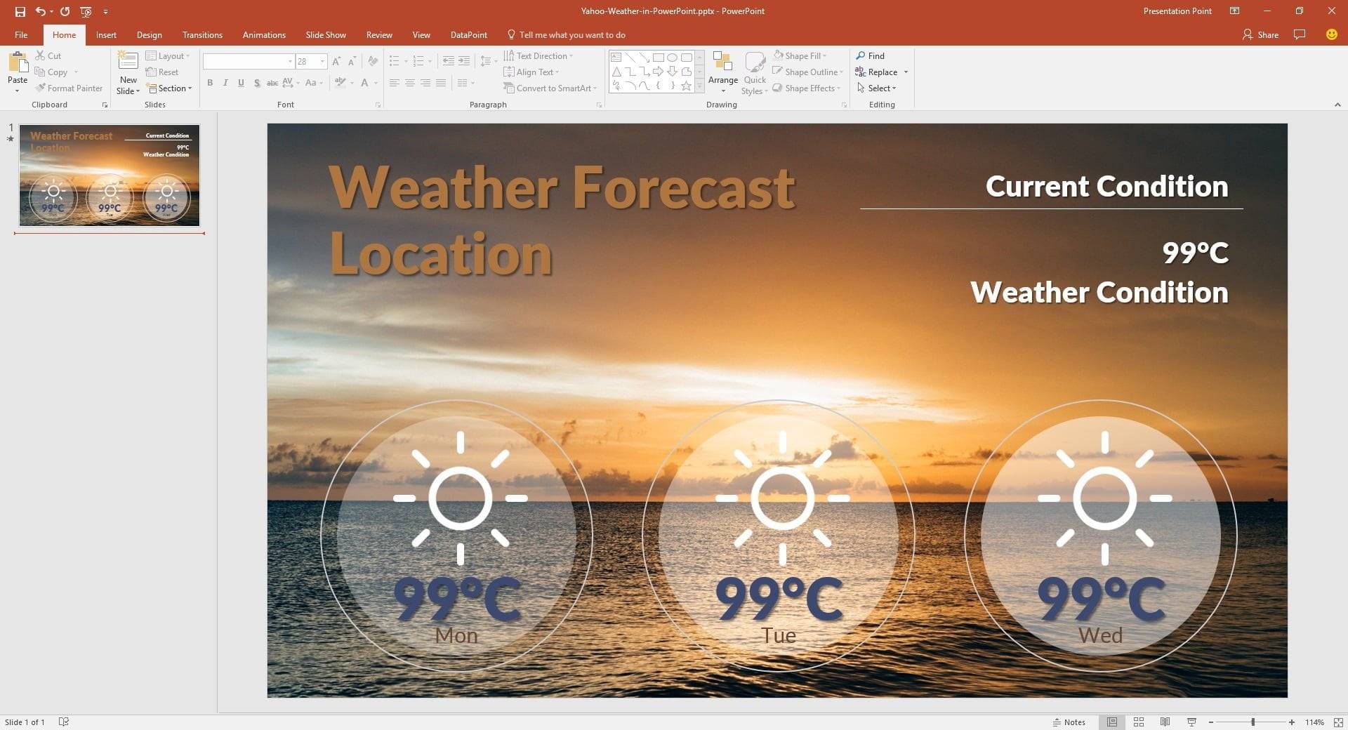 yahoo weather in powerpoint start presentation