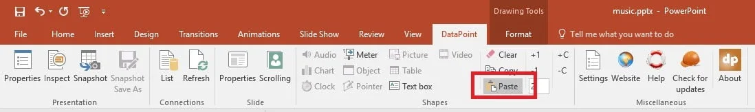 datapoint paste button