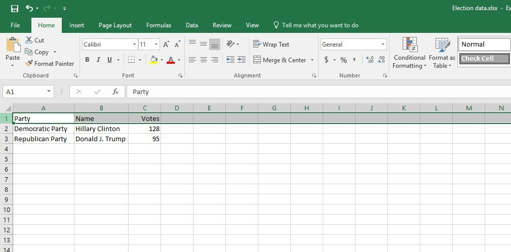 raw data in excel