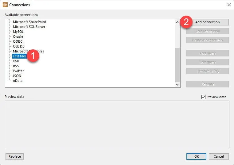 add connection to dynamic text file