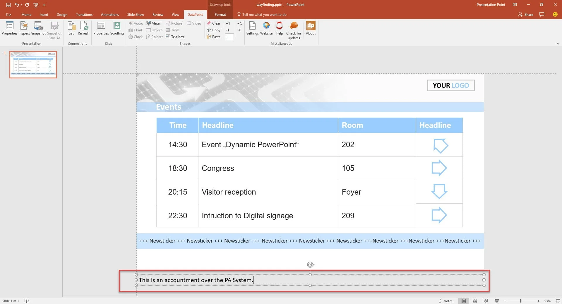 text file content linked to PA system