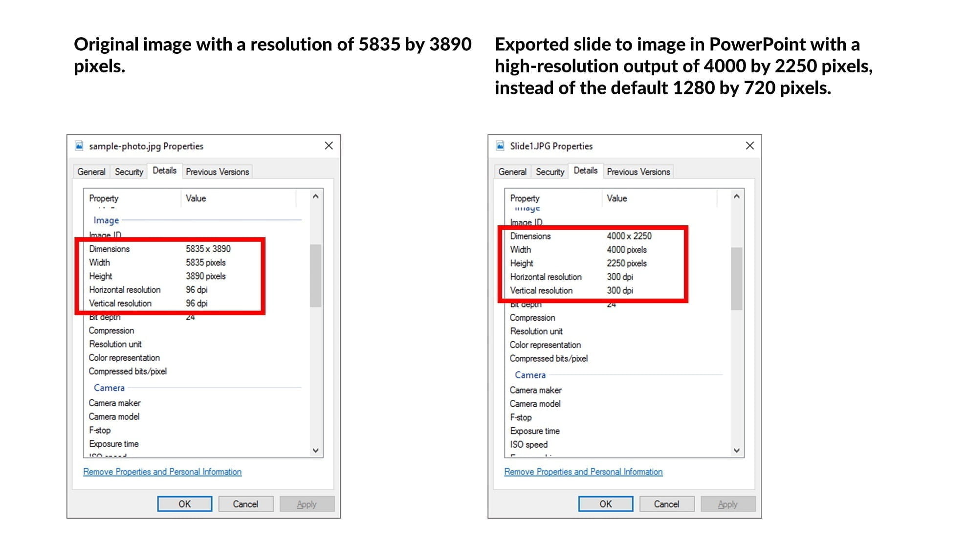 file details with resolution info on the generated powerpoint image export