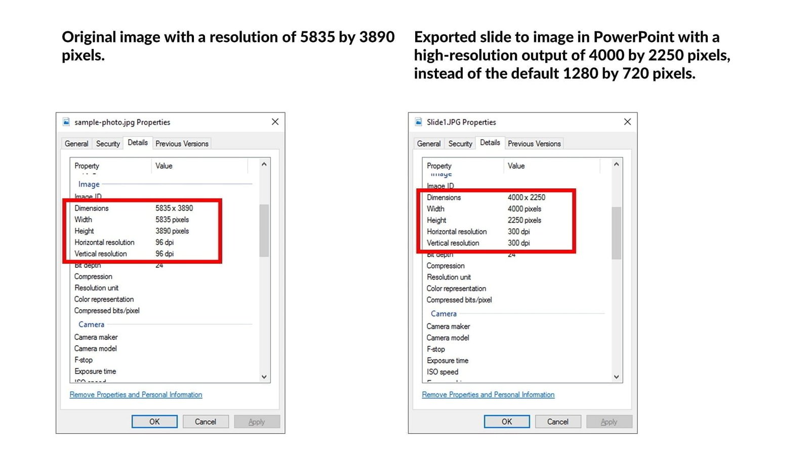 file details with resolution info on the generated powerpoint image export