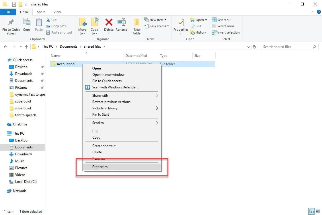 open folder properties