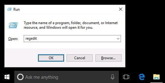 start the registry editor via windows key and R key