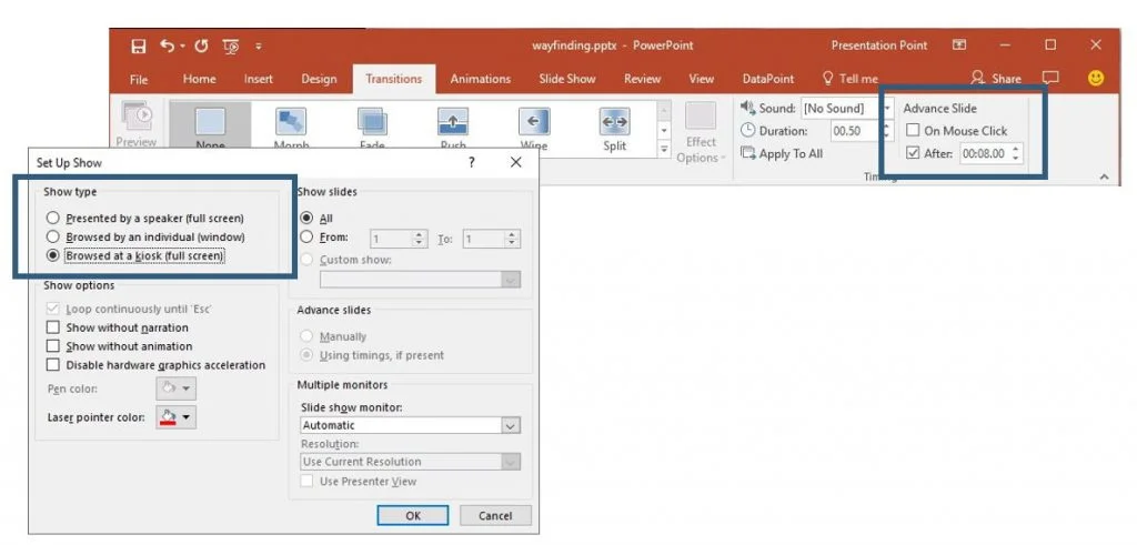 powerpoint digital signage show settings