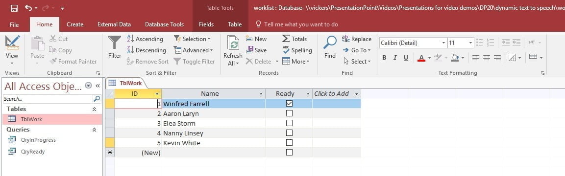 ms access raw data for powerpoint text to speech
