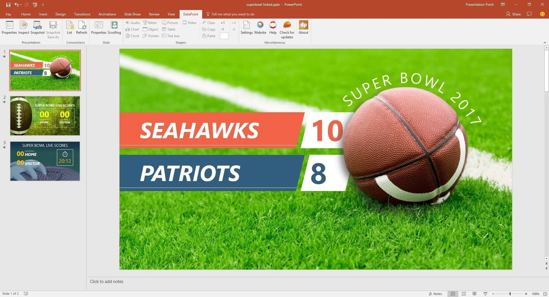 slide completely linked to superbowl score