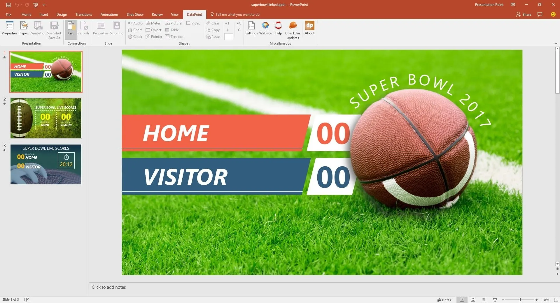 superbowl slides with static scores