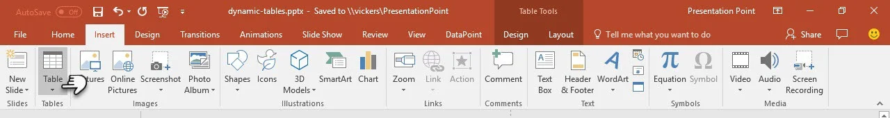 Insert PowerPoint Tables