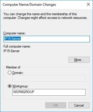 change computer name and domain settings