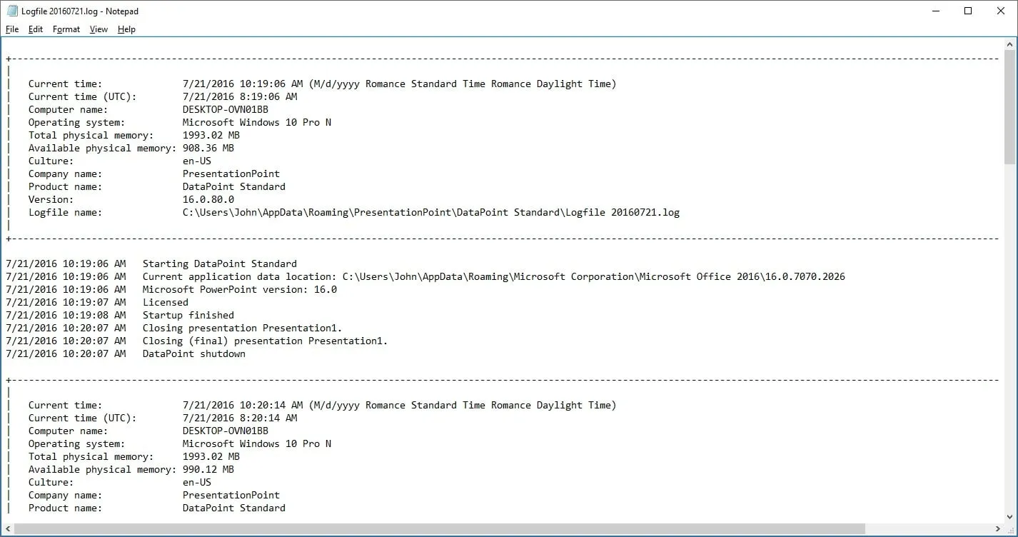 content of a log file