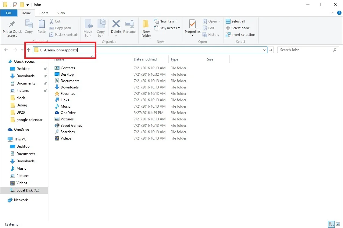 open appdata folder
