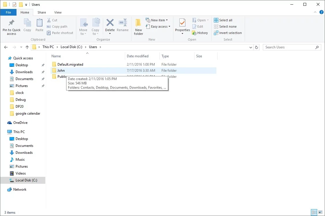 open the folder of the user that you used to log on