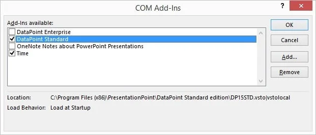 check the addins that you want to load in powerpoint