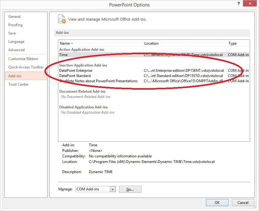 find out if your addon is listed at the inactive add-ins