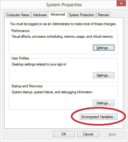 open environment variables