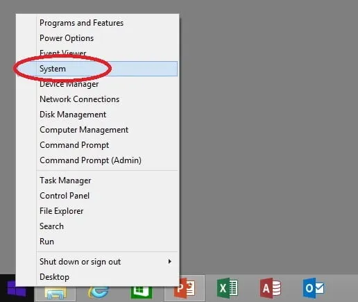 right click Start button and choose System