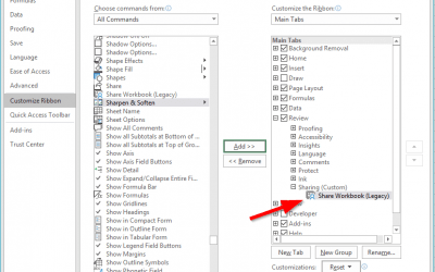 Recovering the Missing Excel Share Workbook Command